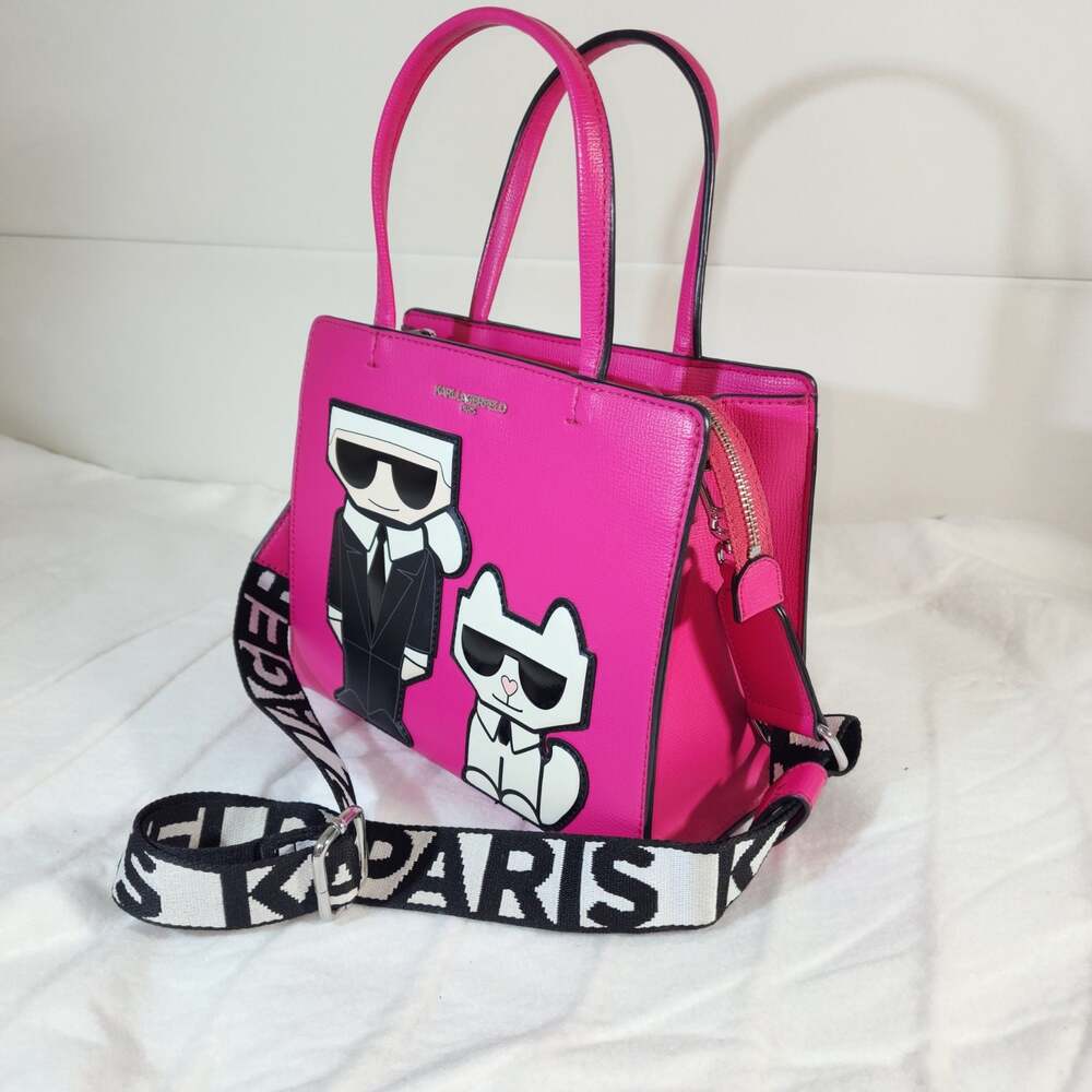 Karl Lagerfeld Paris Maybelle Choupette Satchel Fuchsia Crossbody  Bag NWOT+ Dus - Picture 7 of 10